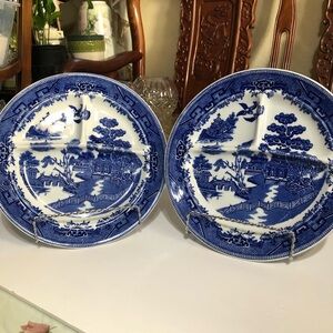 Vintage 3 Section Blue Willow Ideal Grille Plates  Made in USA